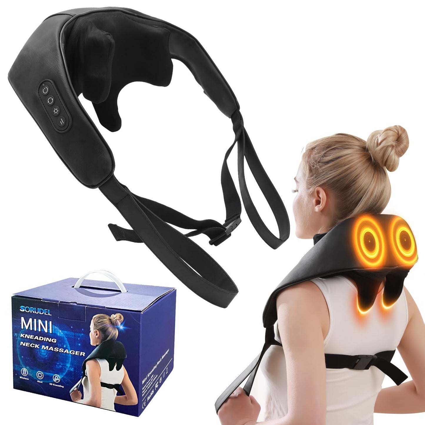 Neck Massager Roller with Heat Shiatsu Deep Tissue Kneading Massager Neck and Back Massager Gift for Mom Dad Christmas Black