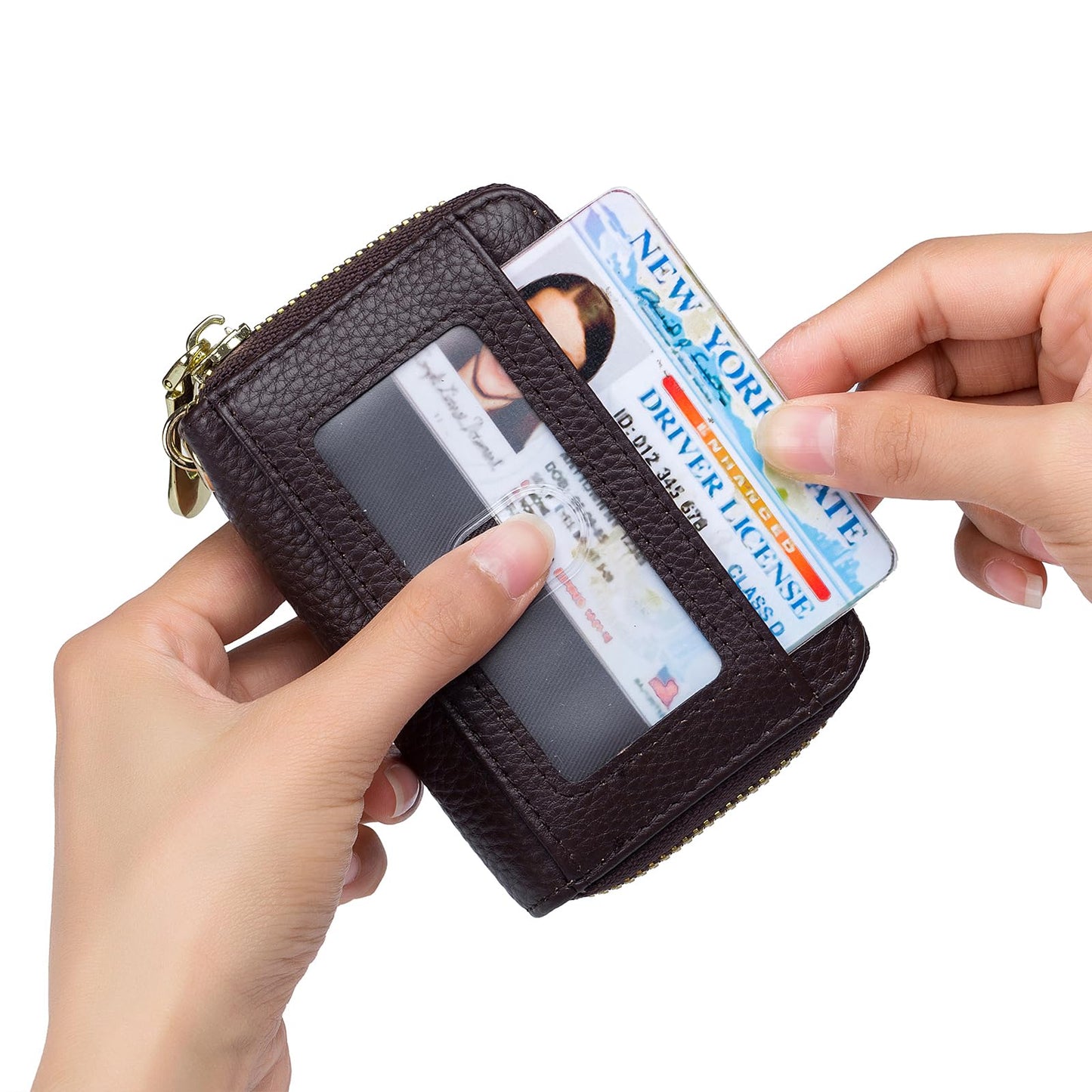 imeetu RFID Credit Card Wallet, Genuine Leather Zipper Card Case Holder with Removable Keychain(Max - Coffee)