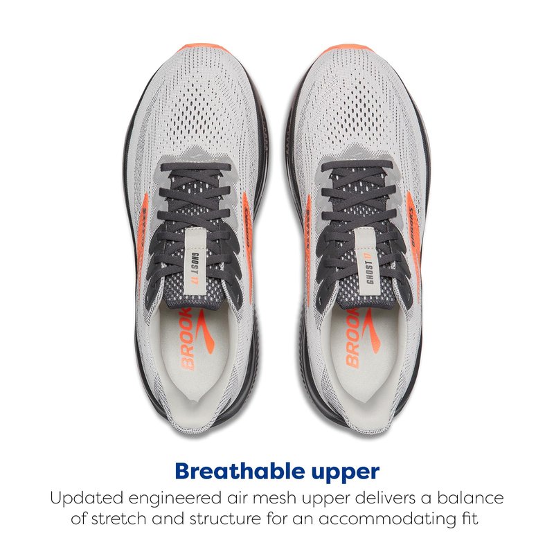 Brooks Men’s Ghost 17 Neutral Running Shoe - Oyster Mushroom/Orange/Ebony - 8 Medium