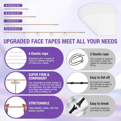 2026 Face Neck Lift Tape Invisible Wrinkle Smoothing & Skin Tightening Waterproof Anti-Aging Lift Sticker for Sagging Skin/DoubleA Chin/Jowls Say goodbye to wrinkles 8 Bands + 38 Patches Kit