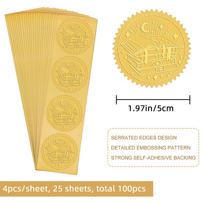 CRASPIRE 2" Gold Foil Sticker Magic Book 100pcs Certificate Seals Gold Embossed Round Embossed Foil Seal Stickers for Envelopes Invitation Card Diplomas Awards Graduation Celebration