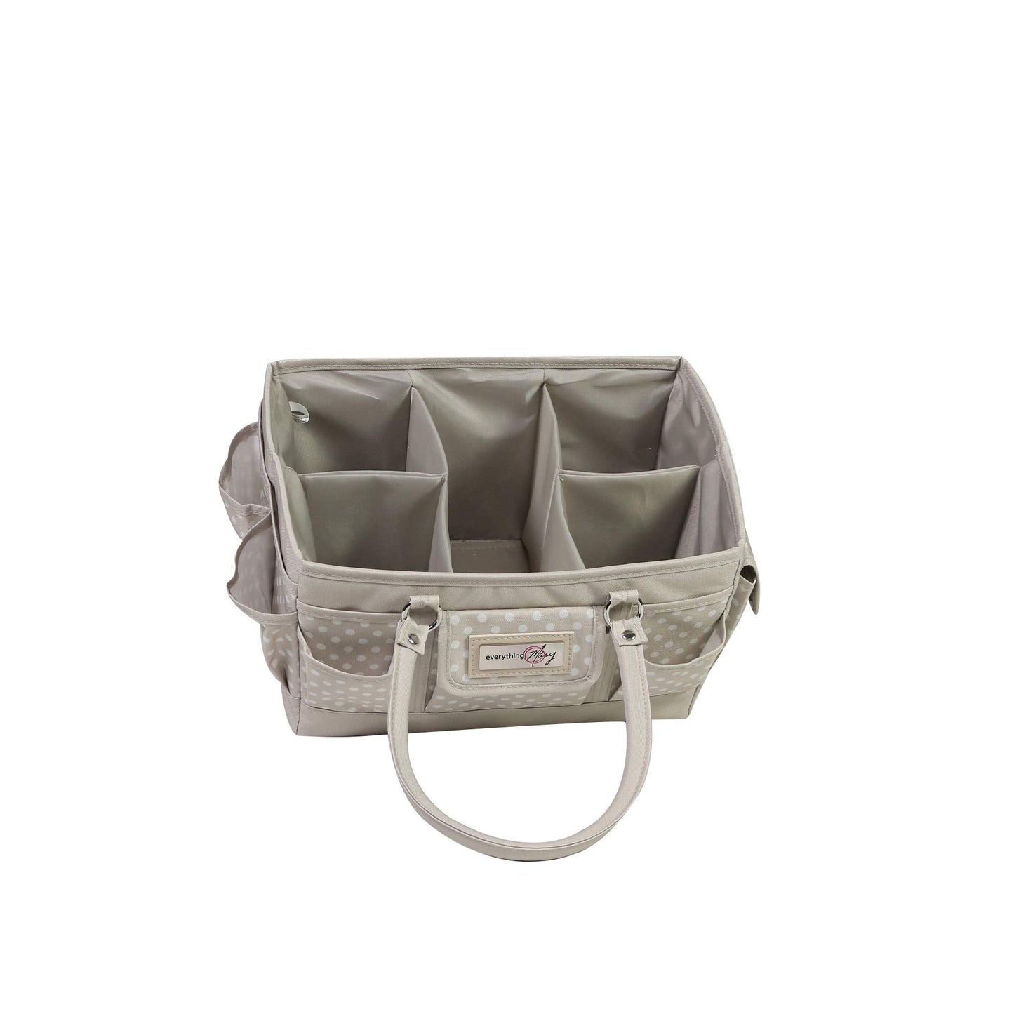 Everything Mary Deluxe Store & Tote Organizer – Tan Dot Craft Tote with Handle – Art Supply Caddy for Sewing, Scrapbooking, DIY Projects & Creative Tool Storage