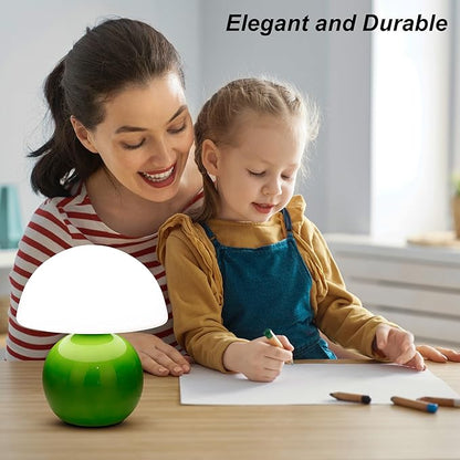Small Mushroom Lamp,USB-Plug in Bedside Table Lamps with 3-Temperature LED Bulb Dimmable,Unique Cute Aesthetic Home Decor for Living Room,Bedroom, Modern Ceramic Base Glass Lamp(Green)