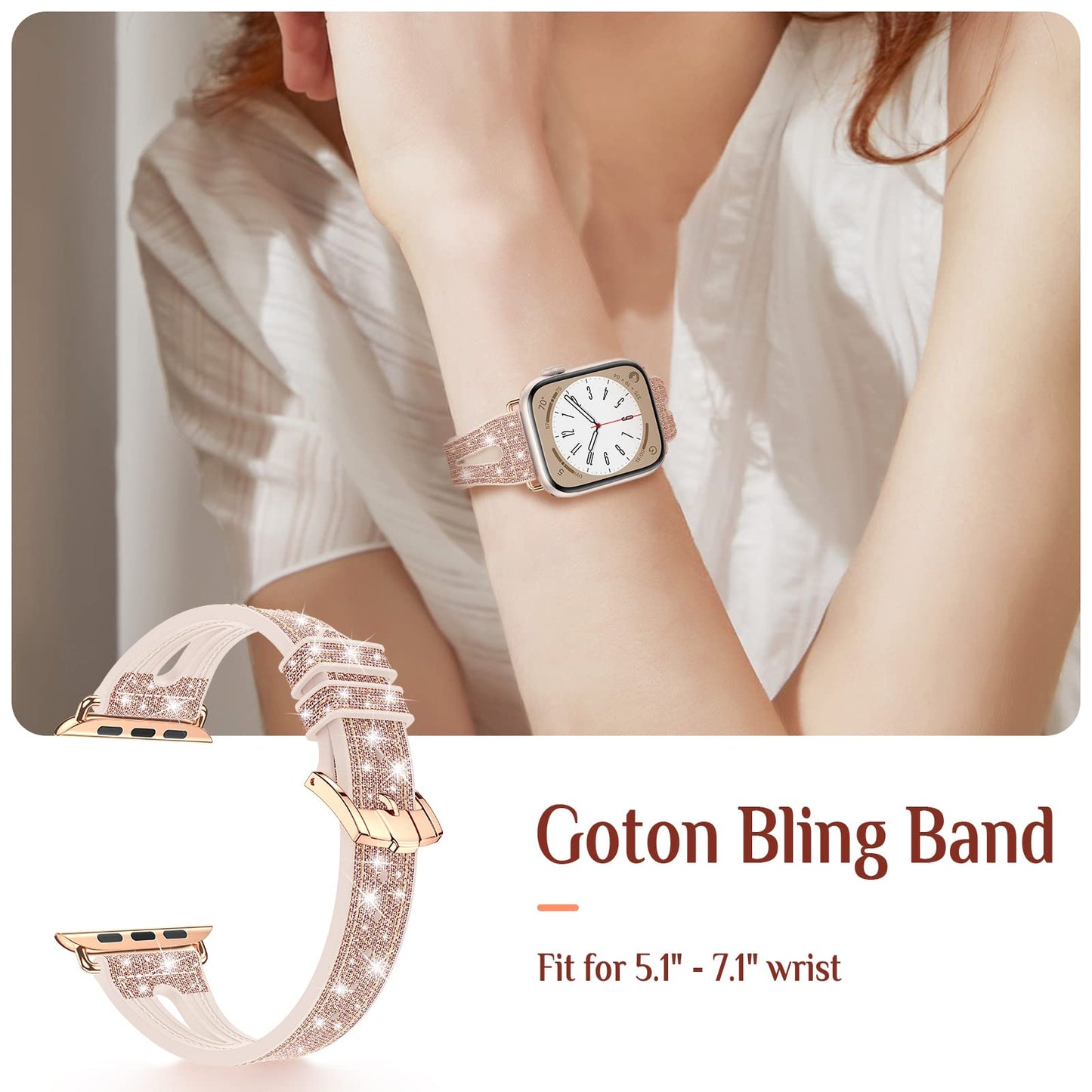 Goton Bling Silicone Band for Apple Watch Series 11/10 42mm, Series 7/8/9 41mm, Series 6/5/4/SE/SE2/SE3 40mm, Soft & Breathable Glitter Strap for Women, Stylish, Adjustable, Comfortable Fit, Sparkle