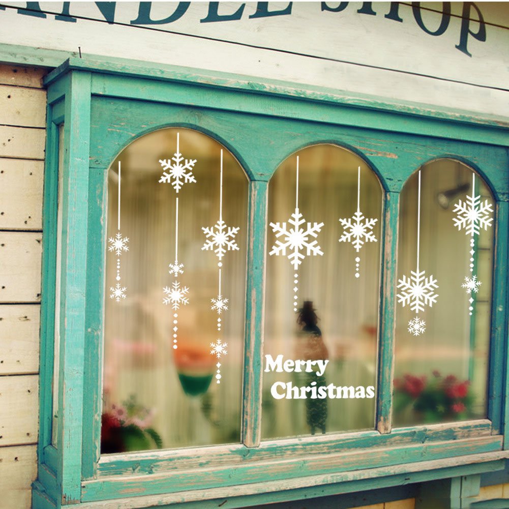 DNVEN Merry Christmas Wall Decals Super Large Snow Flake Curtains Snowflakes Decorative Wall Stickers Door Window Stickers Glass for Kids Rooms Nursery Bedrooms DIY White 71 inches x 42 inches