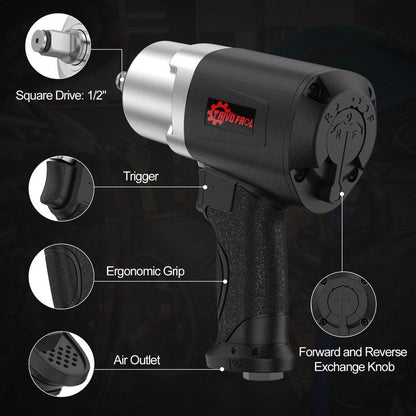 Trivd Frol Air Impact Wrench 1/2" - 1/2 Inch Impact Gun 1/2 Drive, 1500Ft-lbs, 8000RPM High Torque Impact Wrench, Weight 4.74 lb, 1/2 Air Impact Gun for Auto Repair, Tire Shop