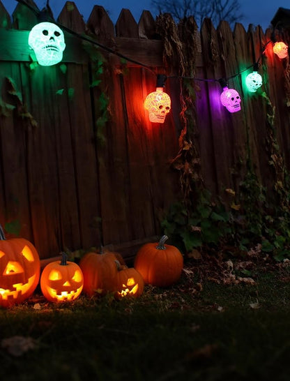 10.5ft Halloween Skull Lights Plug In, UL Certified Connectable String Lights for Outdoor Indoor Halloween Decor, Waterproof Spooky Decorations with Spare Bulb & Clips for Yard, Party, Porch
