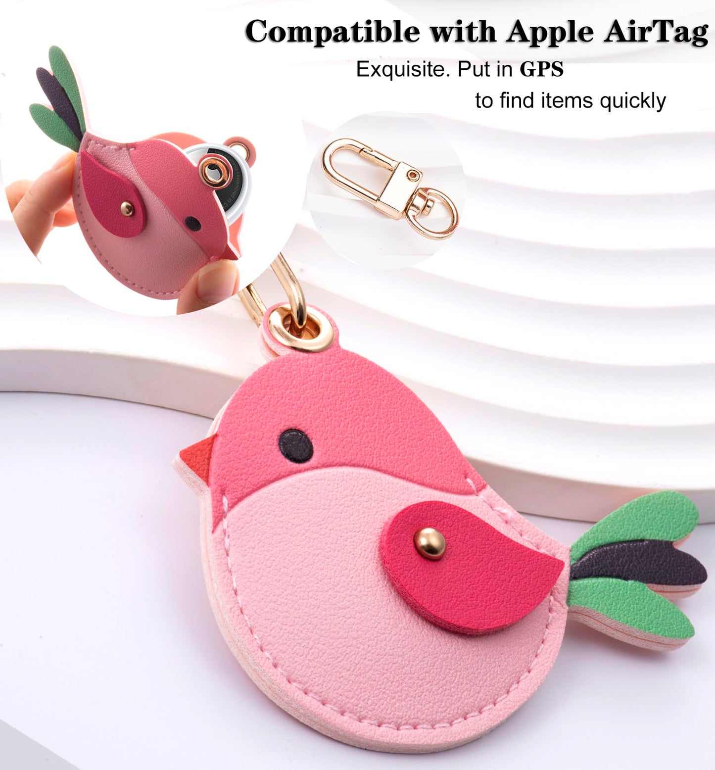 YOU WIZV Airtag Keychain Cute Bag Charms 2pc,Pink Leather Bird Purse Charms with Tassel Keychains, Couple Funny Car Key Chain Accessories