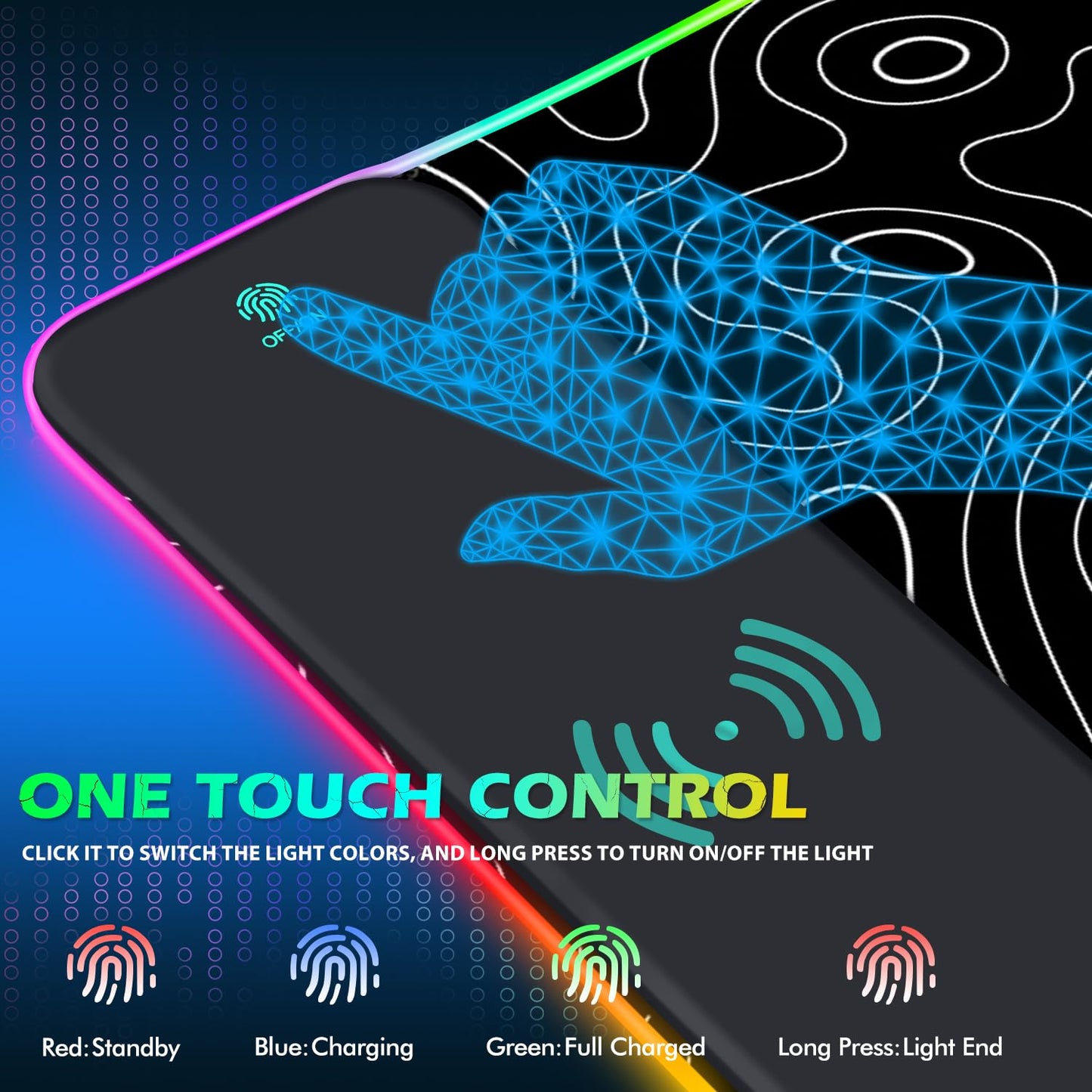 ToLuLu RGB Gaming Wireless Charging Mouse Pad, 5/7.5/10/15W 10 Light Modes LED Mouse Pad Computer Keyboard Mat Mousepad, 800x300x4MM Extended Large Desk Mat for Gaming, MacBook, Laptop, PC, Galaxy