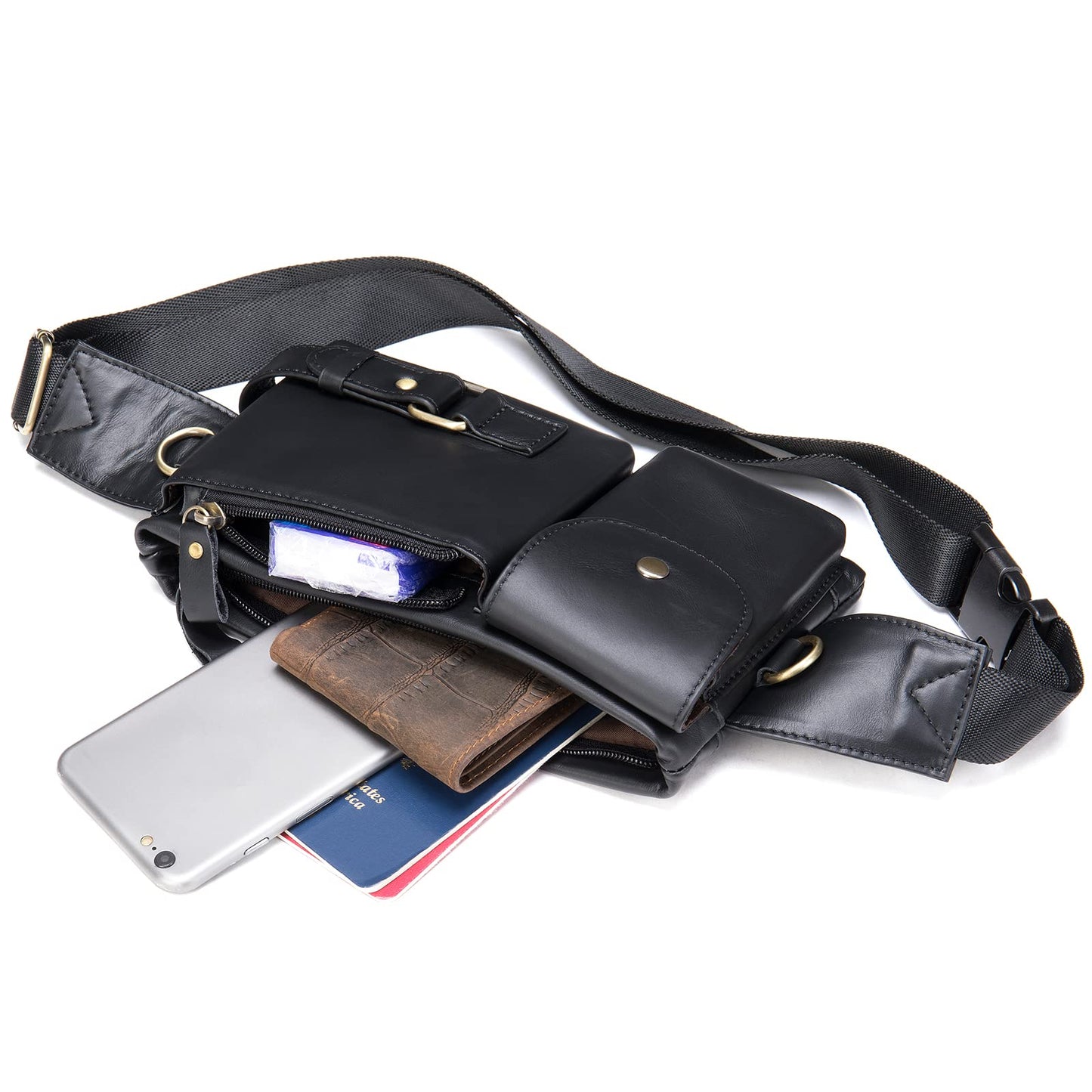 NIUCUNZH Cowhide Waist Fanny Pack-Genuine Leather and Slim with Adjustable Waistband Black