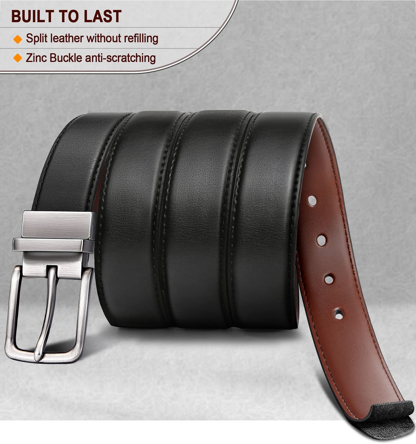 BULLIANT Men's Belt,Reversible Belt Adjustable For Gift Men 1.25”-Cut For Fit-2 Sides in 1 Belt(Not 2)(Black/Light Brown,32"-34" Waist Adjustable)