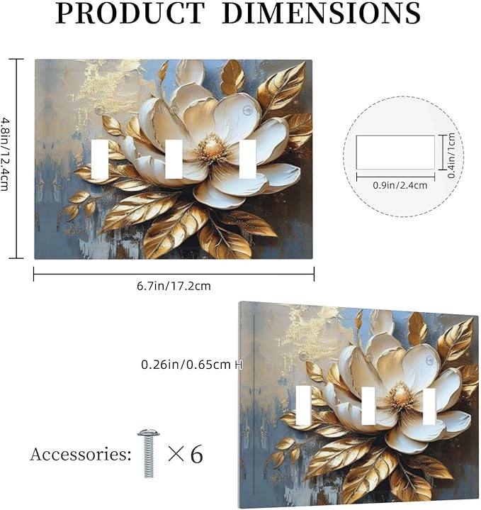 Decorative Art Light Switch Covers Gilded Bloom 3 Gang Triple Toggle Wall Plate Decorative Switch plate Electrical Faceplate for Home Decor