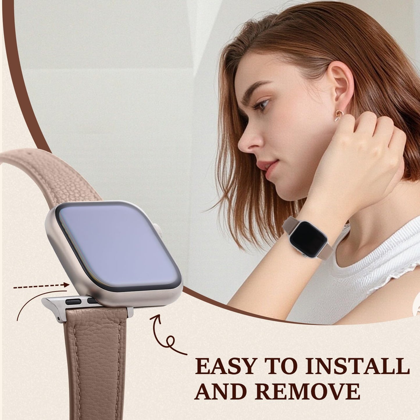 Premium French Goatskin Women's Soft Leather Band Compatible with Apple Watch Band 38mm 40mm 41mm 42mm 44mm 45mm 46mm 49mm, Thin Slim Leather Strap for iWatch Series Ultra SE11 10 9 8 7 6 5 4 3 2 1