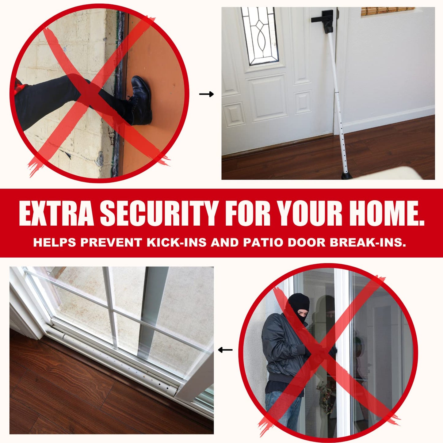 SecurityMan Door Security Bar, Heavy Duty 2-in-1 Door Stoppers Security Bar and Sliding Door Lock Bar (2 Pack) - Perfect Adjustable Door Jammer Door Stopper for Home, Hotel, and Apartment Security