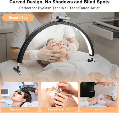 Nail Light for Desk, 30'' LED Half Moon Lamp for Nail Techs, Manicure and Handicraft, Adjustable Color Modes and Brightness, with Phone Holder (Black)