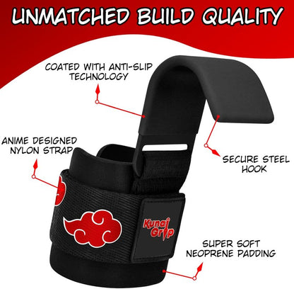 Anime Weight Lifting Hooks - Heavy Duty Wrist Straps for Ultimate Grip Support | Ideal for Deadlifts, Pull Ups, Powerlifting