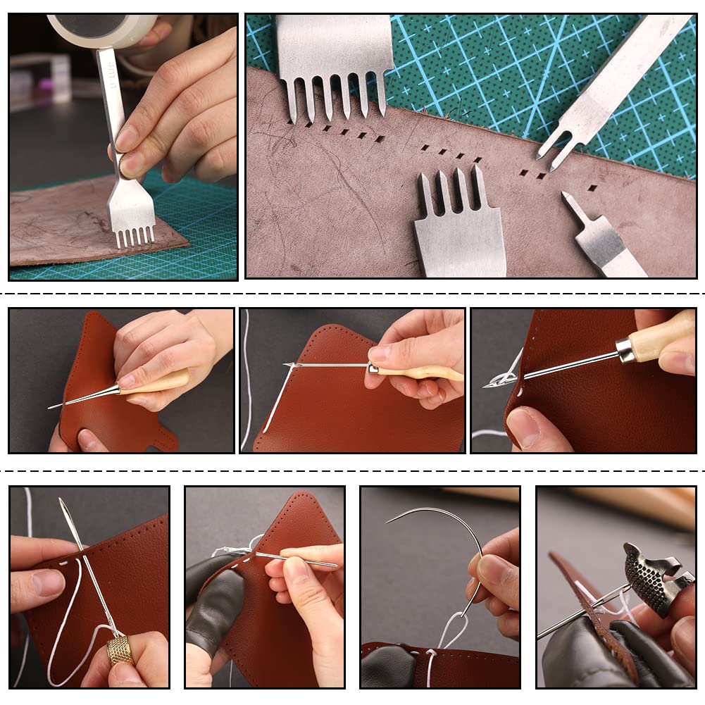 TLKKUE Leather Working Tools Leather Craft Tools for Carving Stamping Sewing Punching Cutting with Custom Storage Bag Professional Tooling Kit for Crafting, Repair & DIY Projects