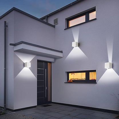 Outdoor Wall Sconce Lights & Indoor Wall Sconces,ETL Listed White Square Wall Lights,3-Color-Temperature Selectable,4.33-Inch,15W Up and Down Lights Outdoor Porch Lights Waterproof Light(4 Pack)