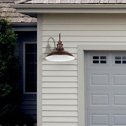 Outdoor Barn Light Fixtures, 16 Inch Large Dome Farmhouse Exterior Wall Mount Lights, Rustic Gooseneck Wall Sconces Indoor Wall Lighting, Industrial Bronze White Lanterns for Porch, 2 Pack