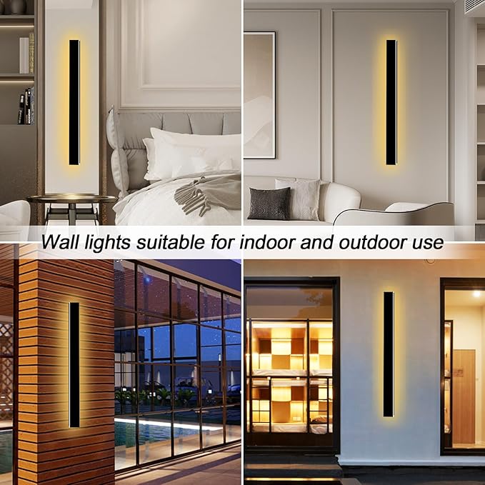 39inch Modern Outdoor Wall Lights, Black Exterior Light Fixtures Wall Mount, 3000K Porch Lights Wall Sconce, Long LED Linear Wall Lights Outside Lighting for Garage, Front Door