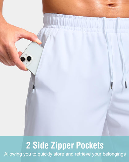 G Gradual Men's Athletic Running Shorts with Zipper Pockets Quick Dry 7"/ 5"/ 9" Workout Gym Shorts for Basketball Hiking(White,5XXXL)