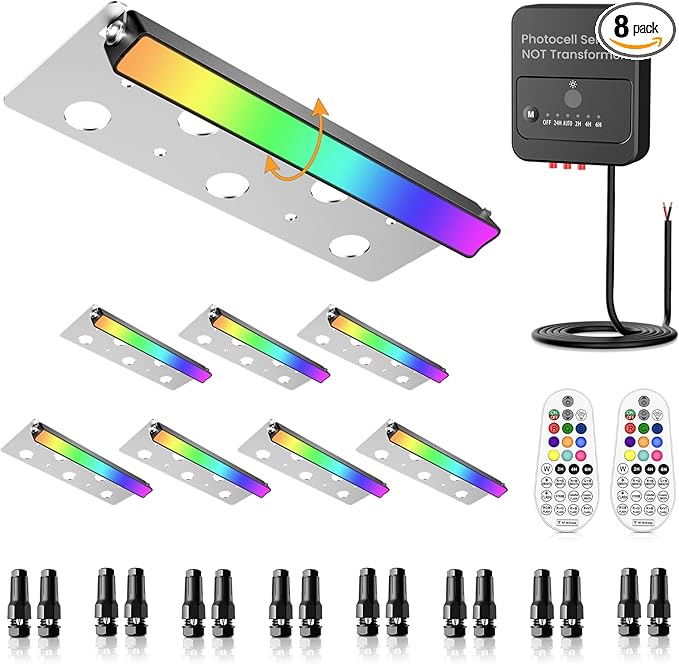 ZZXX 5W Halloween Hardscape Lighting 8 inch RGB Retaining Wall Lights Color Changing Low Voltage Paver Lights 12V Step Light IP68 Waterproof Outdoor with Photocell Sensor for Deck Stair Pathway,8 Pack