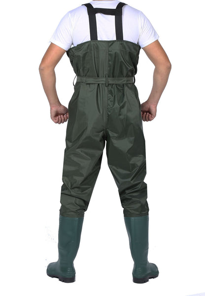 Ouzong Bootfoot Fishing Chest Waders for Men Women with Boots 2-Ply Nylon/PVC Waterproof Hunting Waders with Boots Hanger (Green-010)