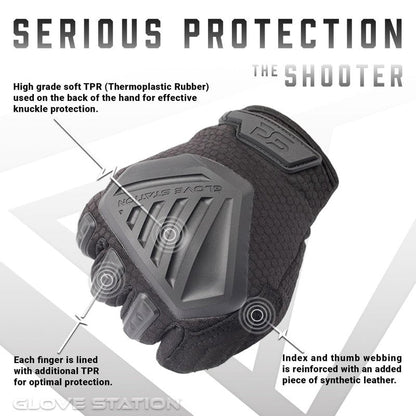 Glove Station The Paintball Work Gloves - Black (Large), Suede Leather Palm, Knuckle Protection for Men, 2 Fingerless Design for Paintball, Riding and Motorcycle Use
