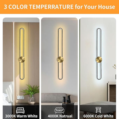 Modern Wall Sconce Dimmable 3000K/4000K/6000K LED Wall Light Fixture, Hardwired Wall Lamp for Living Room, Dining Room, Bedroom, Hallway, Lobby, Entryway (Brushed Black, 43.3inch/H110cm)