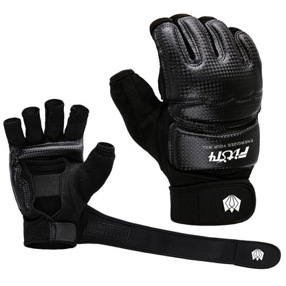 FitsT4 Sports Half Mitts MMA UFC Training Boxing Punch Bag Kickboxing Sparring Grappling Martial Arts Muay Thai Taekwondo Wrist Wraps Support Gloves for Women Men Kids Black L
