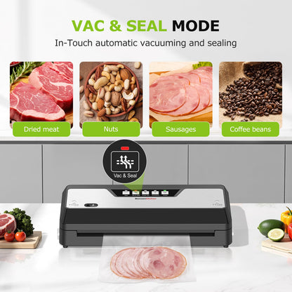 Bonsenkitchen Vacuum Sealer Machine, Built-in Cutter | Multifunctional Food Sealer for Sous Vide & Meal Prep, 5 Pre-Cut Bags, Black