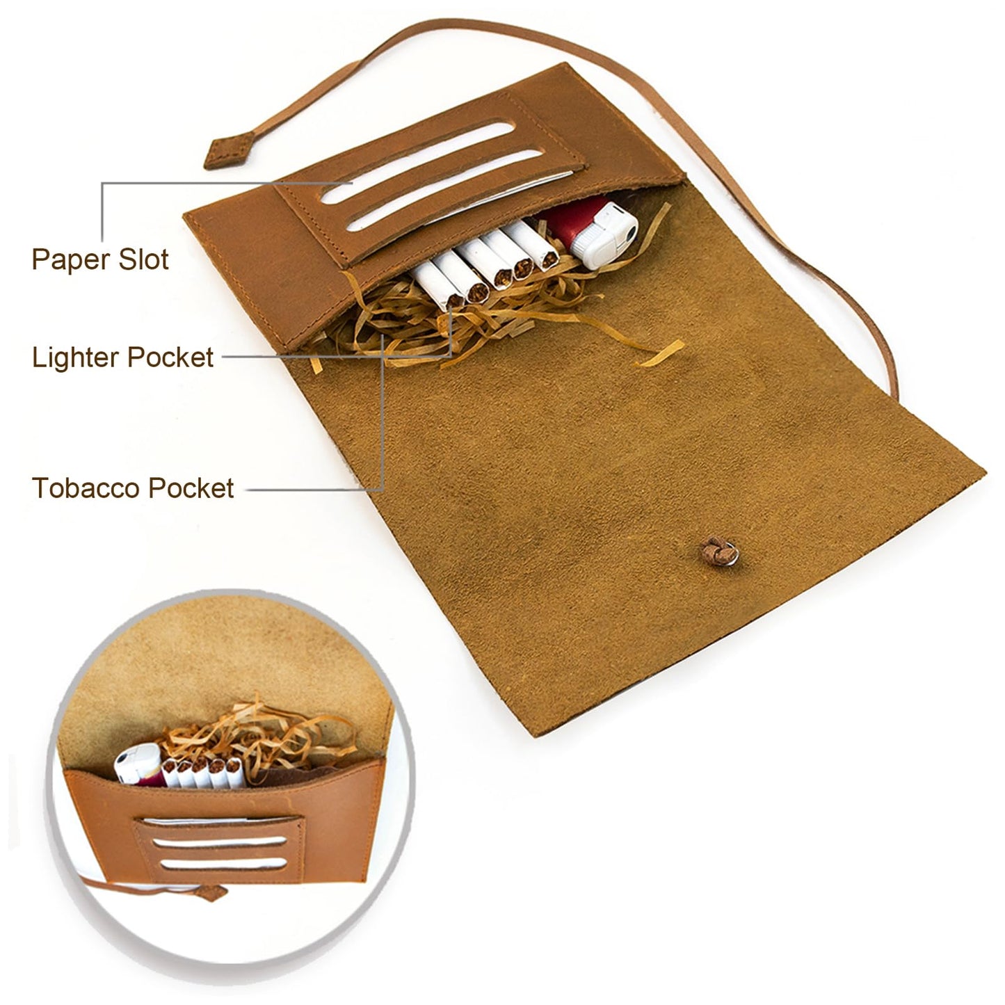 Boshiho Genuine Leather Roll Up Tobacco Pouch with Rolling Tip Paper Holder Slot (Brown (S))