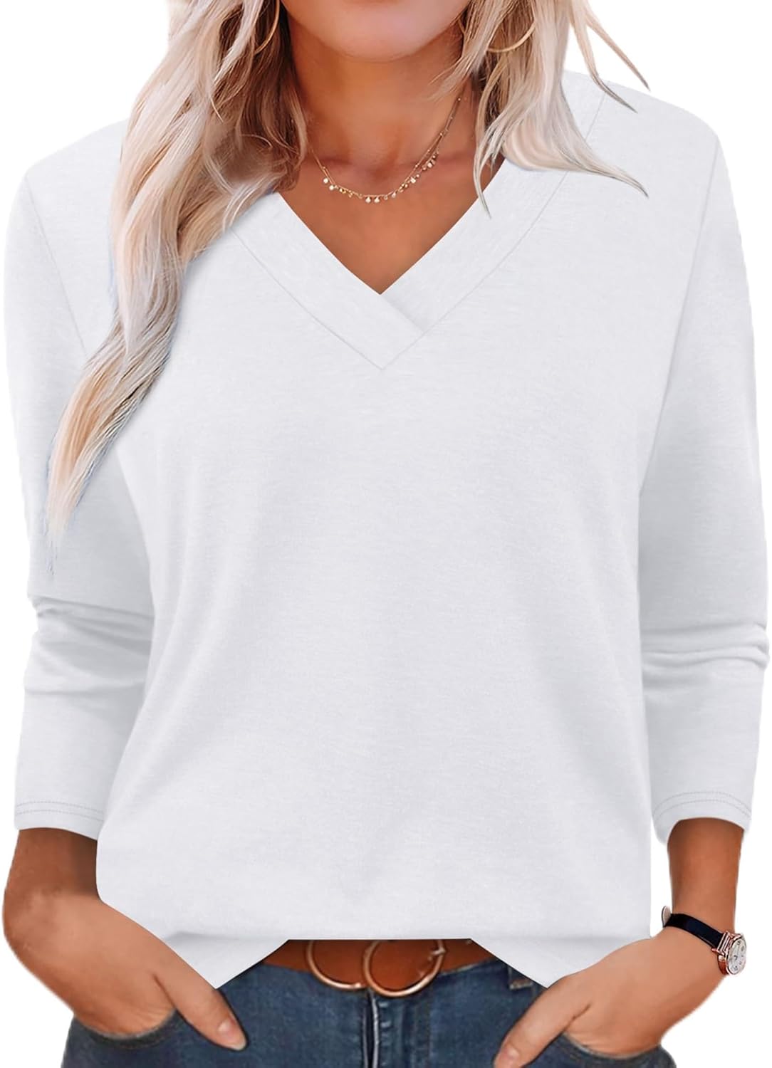 XIEERDUO Long Sleeve Shirts for Women V Neck Fall Tops Basic Tunic Tops Loose Fit Dressy 2025