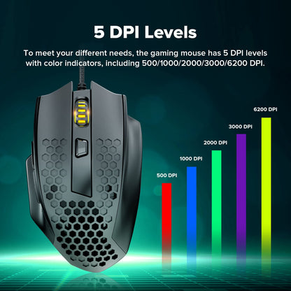 Redragon M725 Honeycomb Shell Gaming Mouse Wireless, Ultra Lightweight 49g, 8000 DPI Tri-Mode BT5.1/2.4GHz/Type-C Wired Gamer Mouse with 2 Side Buttons, Macro Programmable for PC/Mac/Laptop, Black