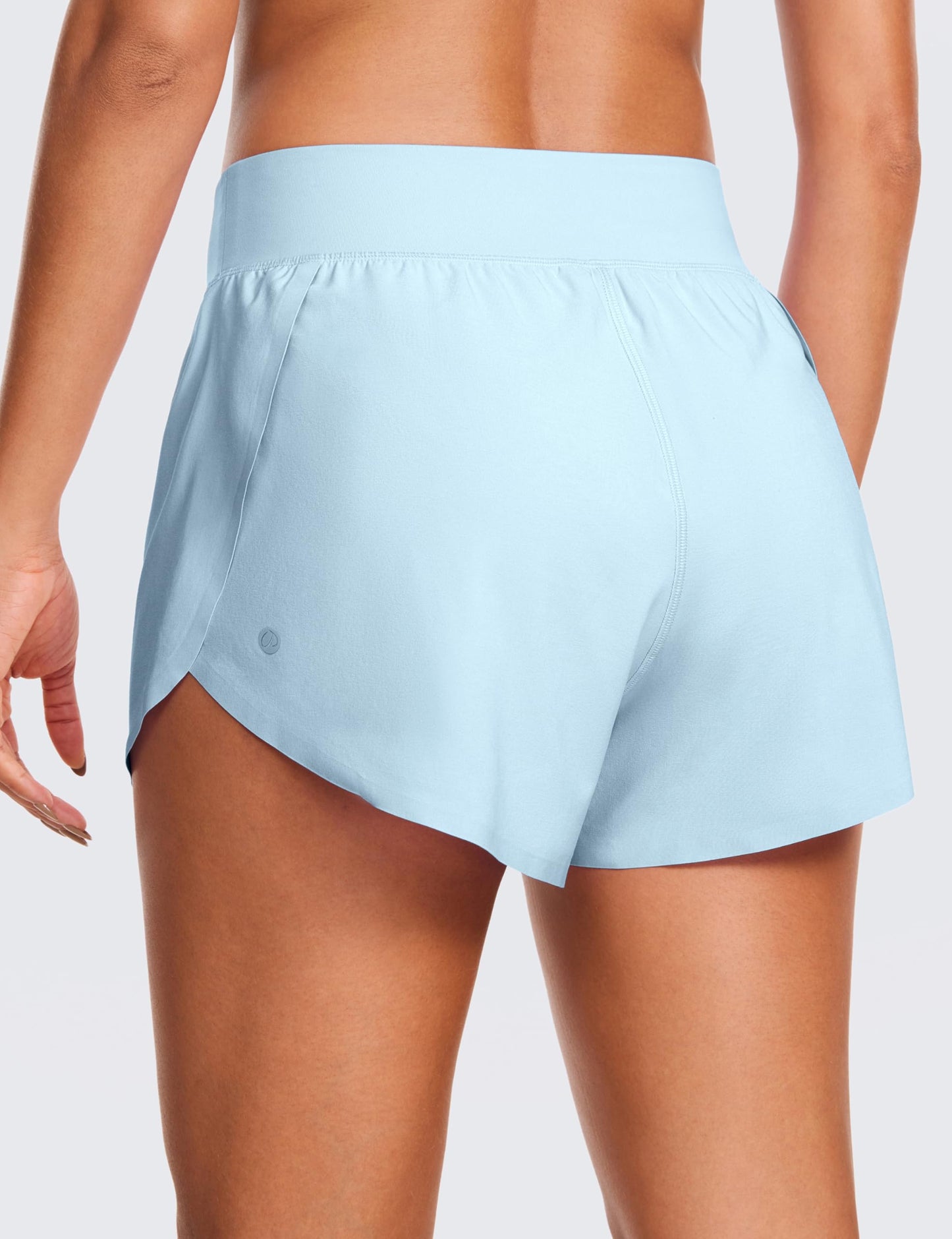 CRZ YOGA High Waisted Split Running Shorts 3" Blue Linen Large
