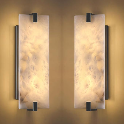 2 Pack 2 Light Square 16.7" Alabaster Marble Bathroom Wall Sconce Modern Concise Style Wall Light Fixture,Dark Gray Finish for Bedroom Hallway Bedside