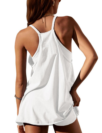 Lentta Womens Athletic Sleeveless Mini Dress with Built-in Shorts V Neck Sundress(White-XXL)