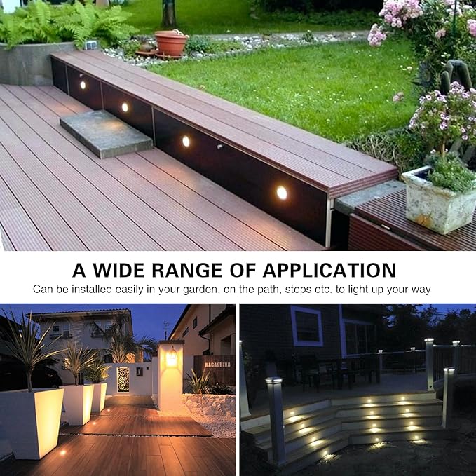Led Deck Lights Outdoor Waterproof Low Voltage Stainless Steel 1W Outdoor Yard Garden Decoration Lamps Landscape Pathway Patio Step Stairs LED In-ground Lights Black Border(30pcs, Warm White)