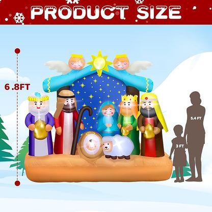 6.8 FT Christmas Inflatable Nativity Scene Outdoor with Build-in LED Lights, Large Christian Inflatables Decor Nativity Blow Up with Star Decoration for Indoor, Outdoor Holiday Garden Lawn