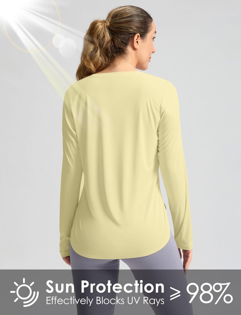 Women's Sun Shirts UPF 50+ Long Sleeve UV Protection Shirt Lightweight Quick Dry Workout Hiking Tops for Women(Light Yellow,S)