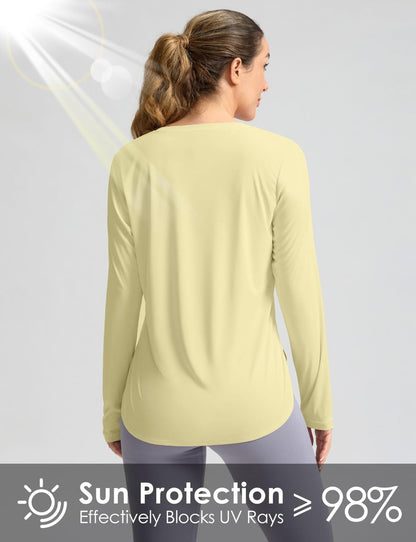Women's Sun Shirts UPF 50+ Long Sleeve UV Protection Shirt Lightweight Quick Dry Workout Hiking Tops for Women(Light Yellow,XL)