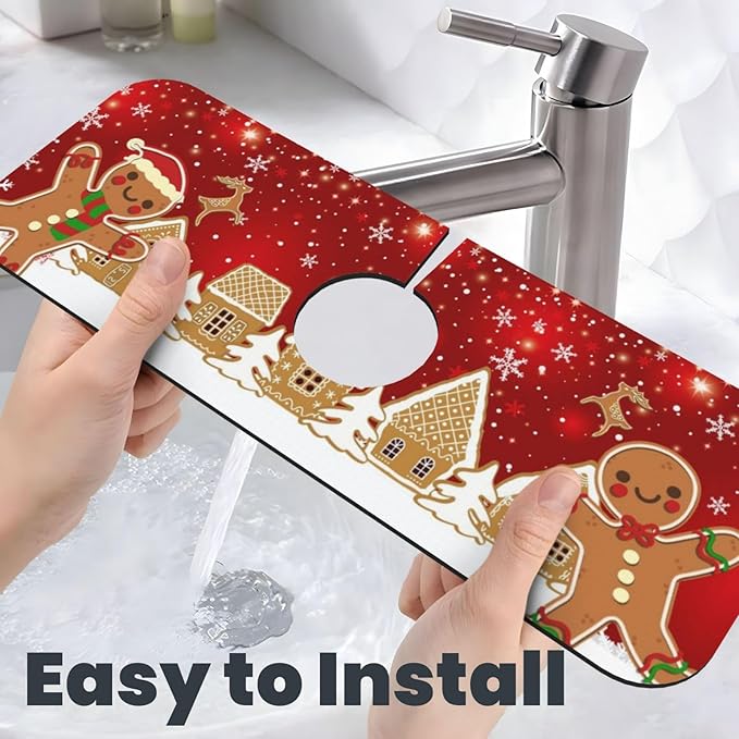 Christmas Snowflakes Gingerbread Man Deer Tree 15" X 5.5" Kitchen Sink Splash
