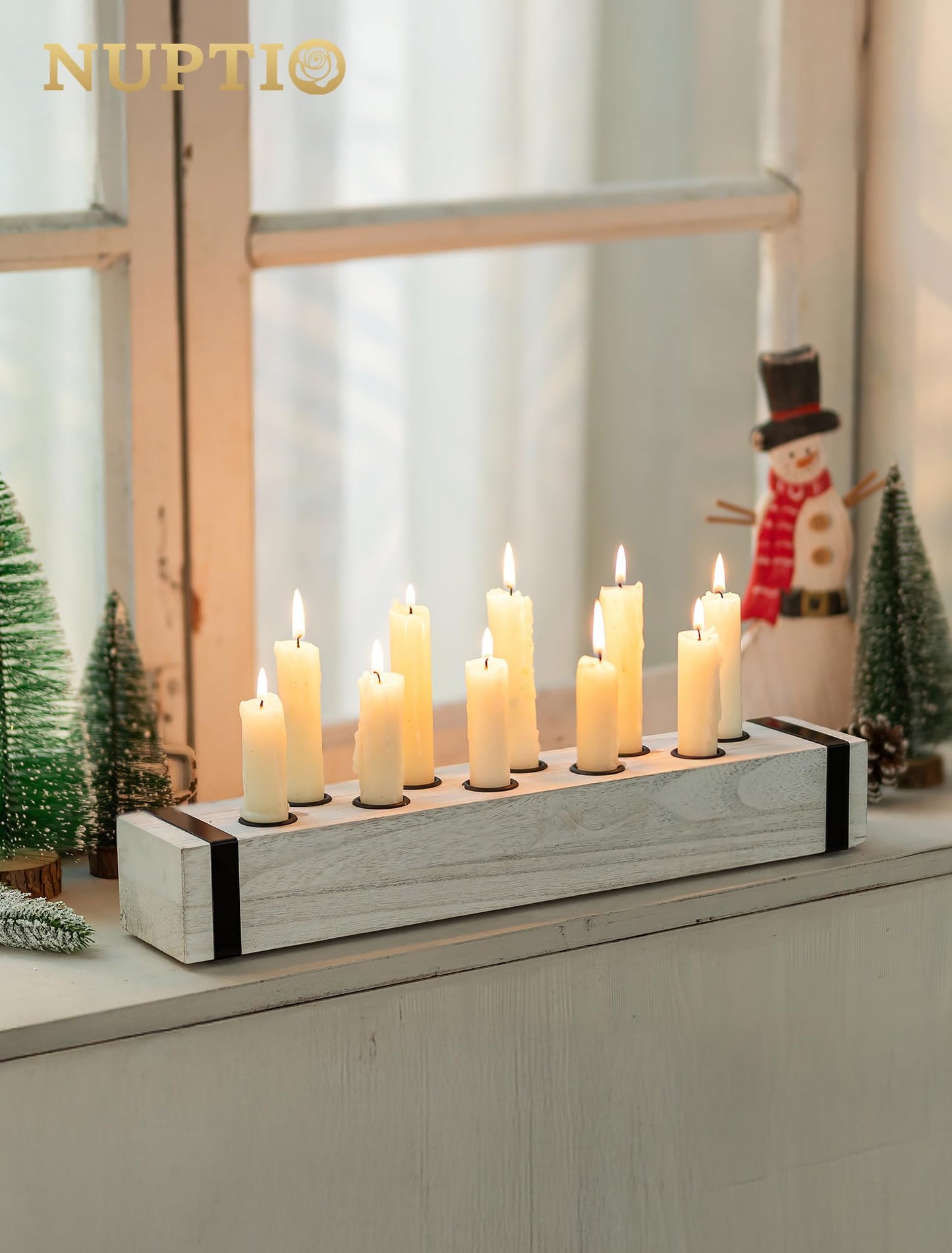 NUPTIO Candelabra Candle Holders Wood: Farmhouse Candlestick Holder for Fireplace Table Centerpiece - Wooden Taper Candles Stick for Thanksgiving Christmas Decor