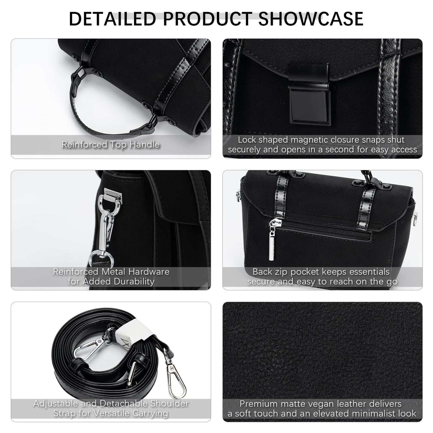 ALEX&MIA Women's Small Top-Handle Handbag – Vegan Leather Mini Satchel Bag, Fashionable Crossbody and Shoulder Bag, Perfect for Daily and Work Use (Black)