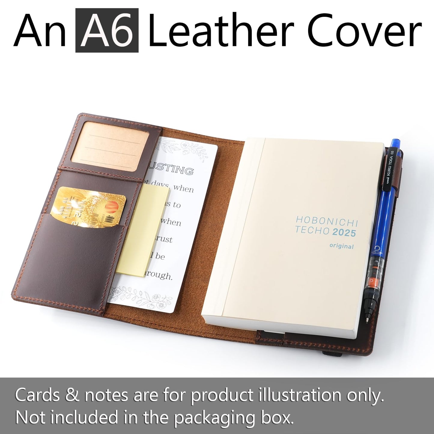 Krozur Hobonichi Techo Original Planner Cover A6, Genuine Leather, Leather Cover for Hobinichi Techo Original Planner A6, with a Build-In Pen Loop, Chestnut