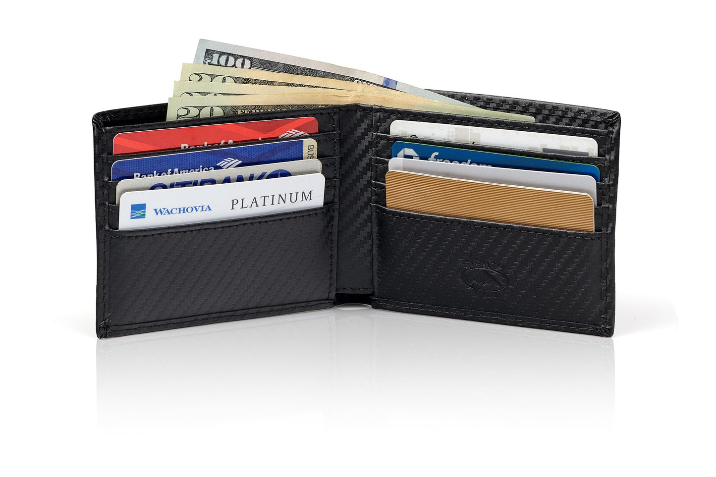 Stealth Mode Leather Bifold Wallet For Men - RFID Wallet With 8 Card Slots and Divided Billfold (Carbon Fiber)