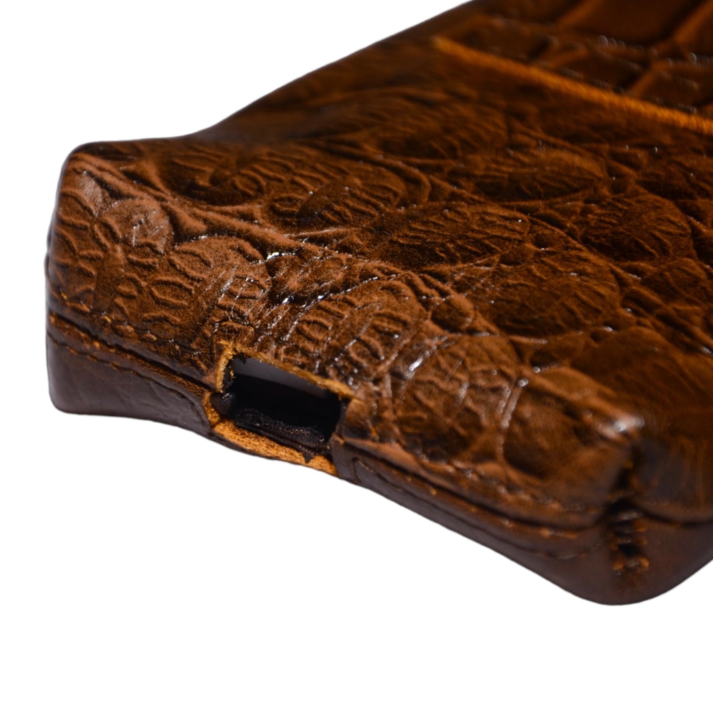 Genuine Full-Grain Buffalo Leather Cell Phone Holsters – 7” H x 3.5" W Leather Cell Phone Holster Large Smartphones – Secure & Durable Phone Belt Holder (Crocodile Print) (Croco Tan)