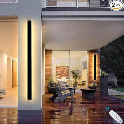 2 Pack 59In Long Outdoor Wall Light Waterproof IP65, 2700K-6500K Dimmable Modern LED Exterior Wall Sconce Black Linear Wall Mount Lighting for House Courtyard Porch