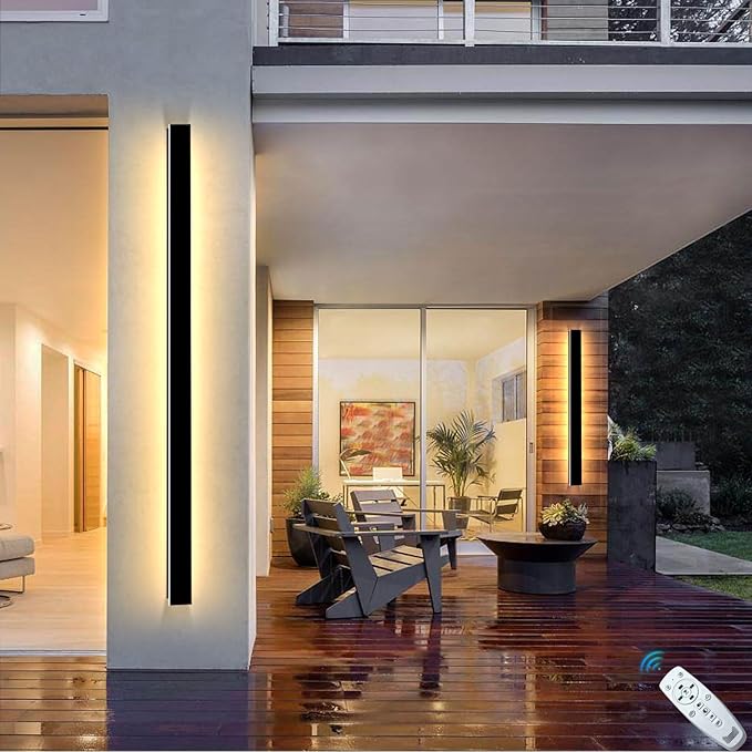 2 Pack 31 inch Modern Outdoor Wall Light with Remote Control, 2700K-6500K Dimmable Exterior Wall Sconce IP65 Waterproof Porch Wall Light Fixture for Patio Garage Hallway