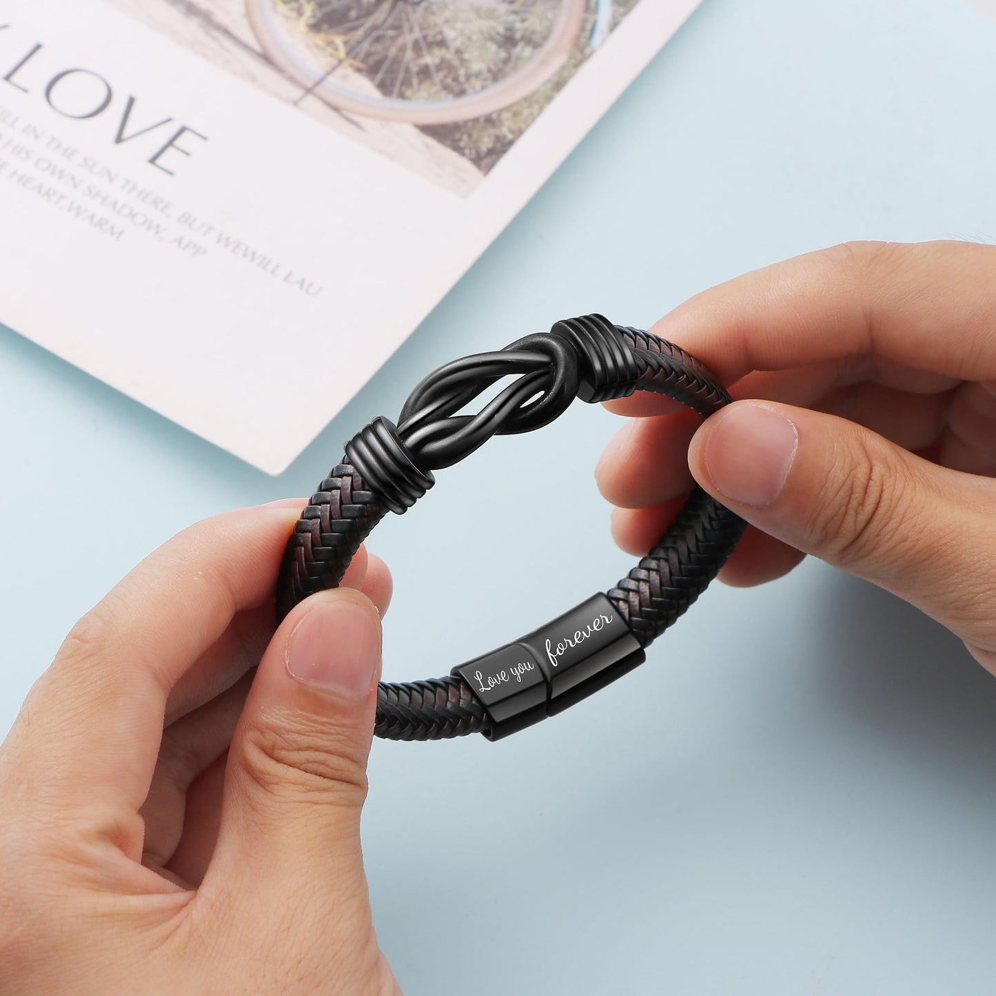 JoycuFF Anniversary Birthday Gifts for Him Boyfriend Husband To My Man Gift from Girlfriend Wife Knot Leather Bracelets for Men
